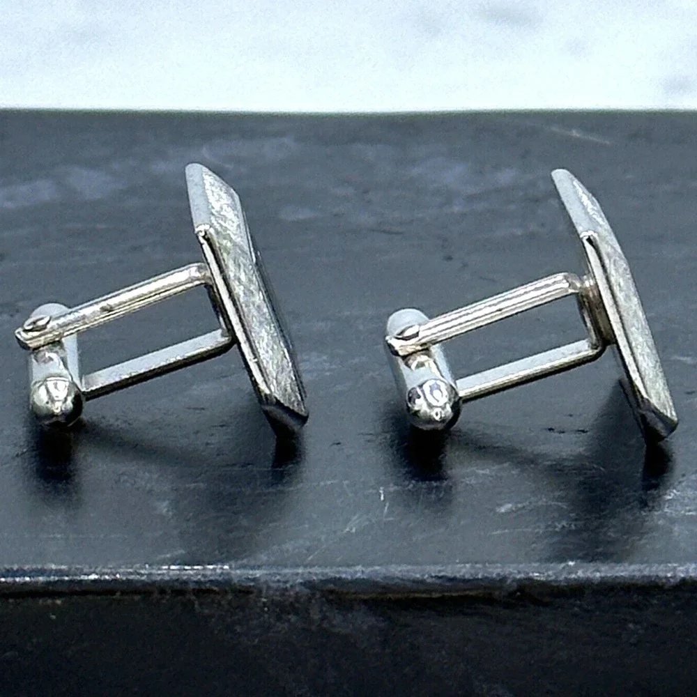 Swank Vintage Silver Tone Etched Monogram Initial N Letter Bullet Back Cufflinks